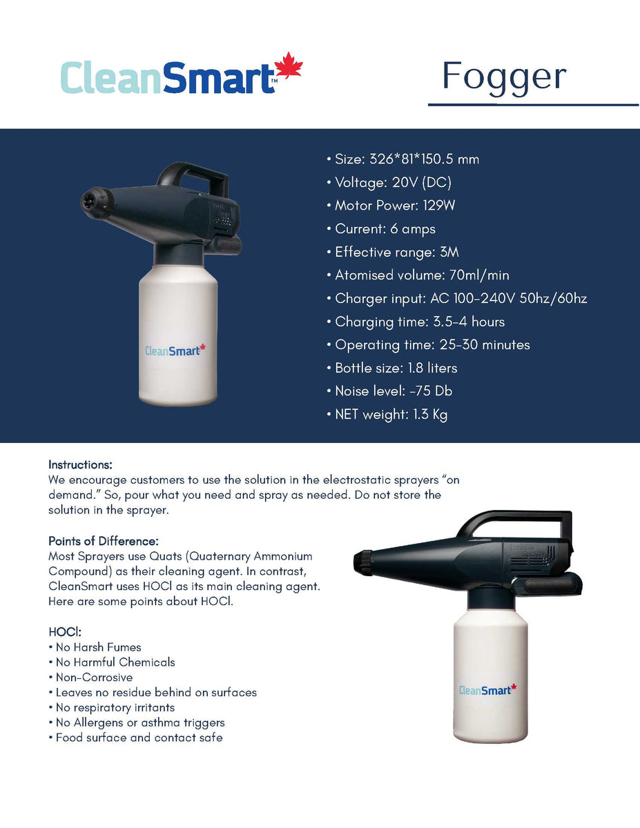 Electrostatic Fogger / Mister Disinfecting With CleanSmart HOCL