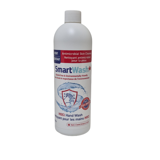 Front image: CleanSmart Antimicrobial Hand Wash 500 mL refill bottle in new white packaging – front view