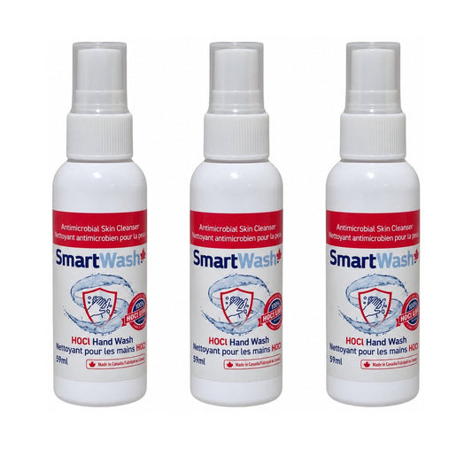 SmartWash Antimicrobial Hand Wash | 3 x 60ml Travel Bottles | Powered by Hypochlorous Acid - CleanSmart Canada