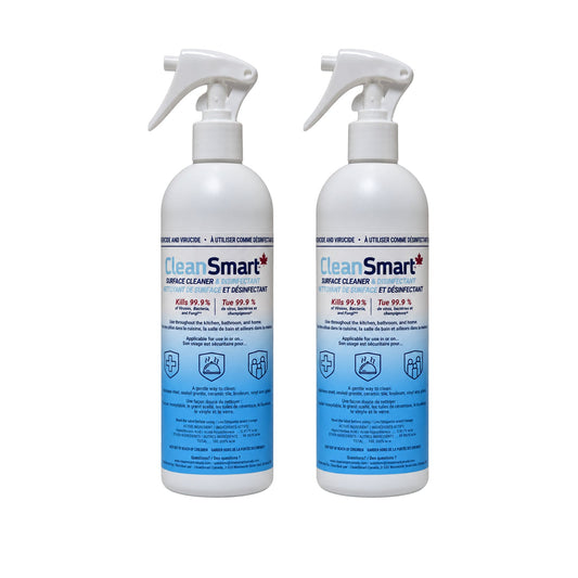 Surface Cleaner & Disinfectant | 2 x 500ml Spray Bottles | Powered by Hypochlorous Acid - CleanSmart Canada
