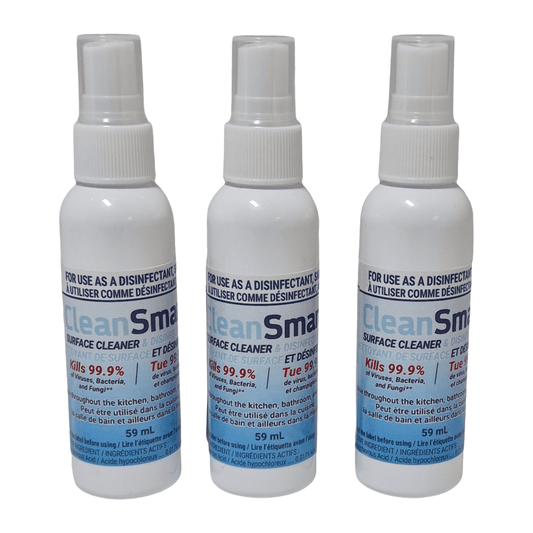 Surface Cleaner & Disinfectant | 3 x 60ml Travel Size Pack | Powered by Hypochlorous Acid - CleanSmart Canada