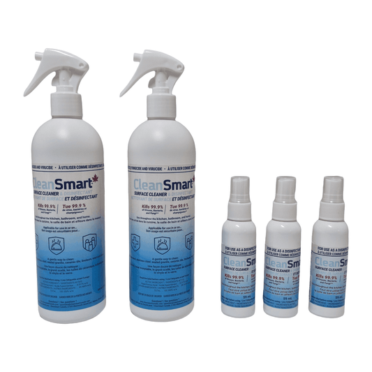 Surface Cleaner & Disinfectant | Combo Pack (2 x 500 ml, 3 x 60 ml) | Powered by Hypochlorous Acid - CleanSmart Canada